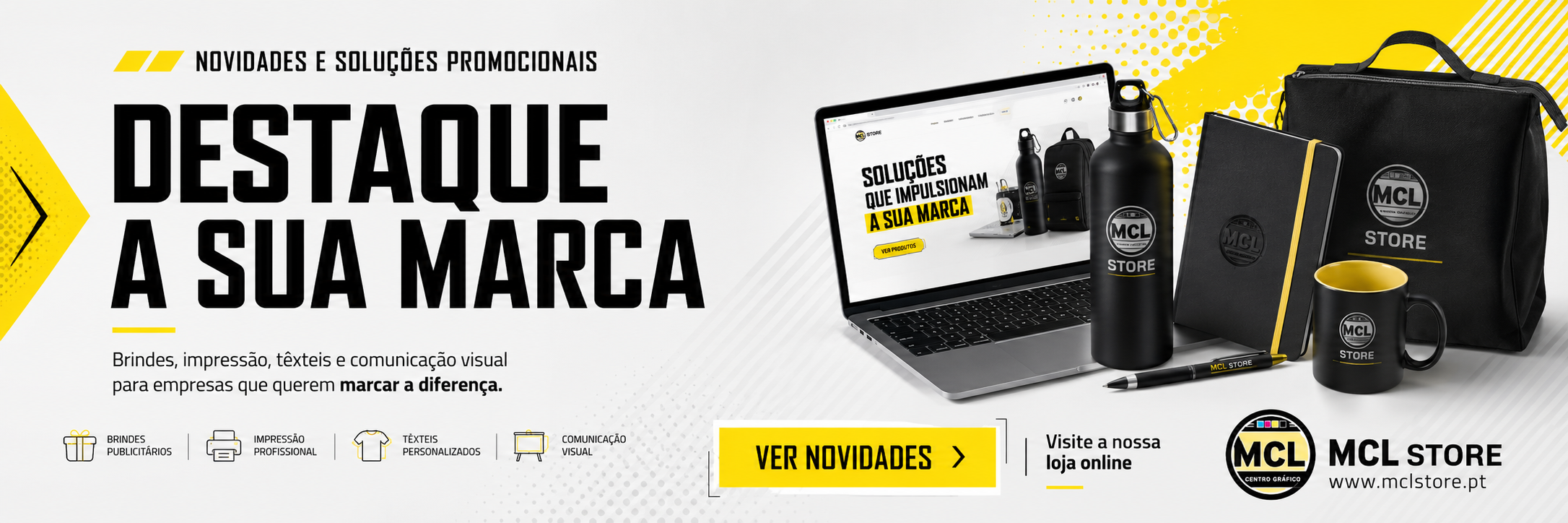 Destaque MCL Store com brindes, impressão, têxteis e comunicação visual